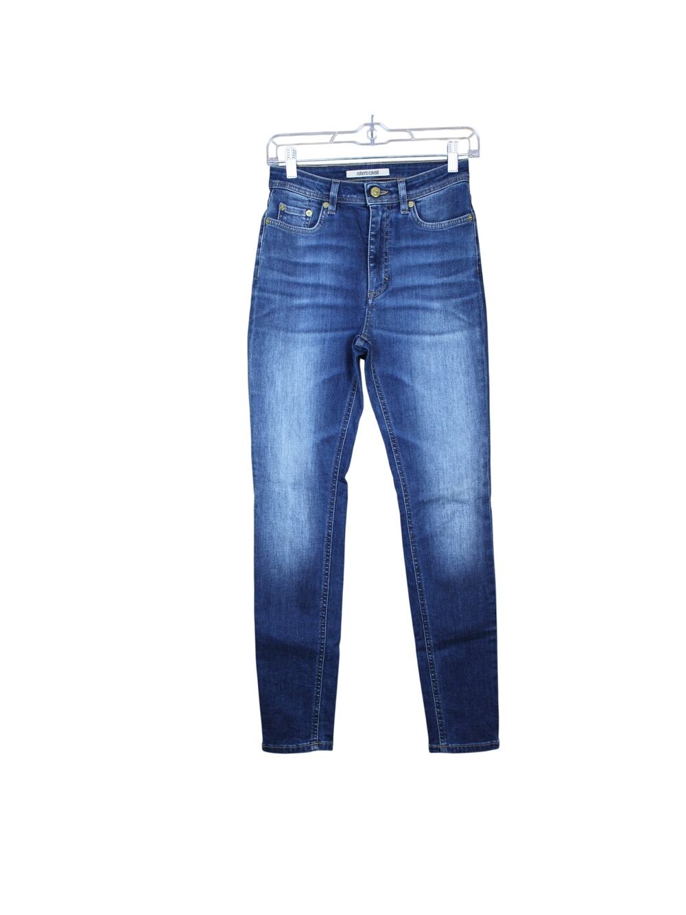 Roberto Cavalli Blue Skinny Mid‎ Rise Cotton Blend To Ankle Denim Jeans Size 26